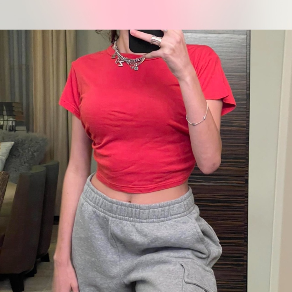 Brandy Melville Red Cropped Tee - Short Sleeve Crew